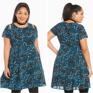 Torrid Floral Print Georgette Cutout Sleeve Fit and Flare Dress Cocktail